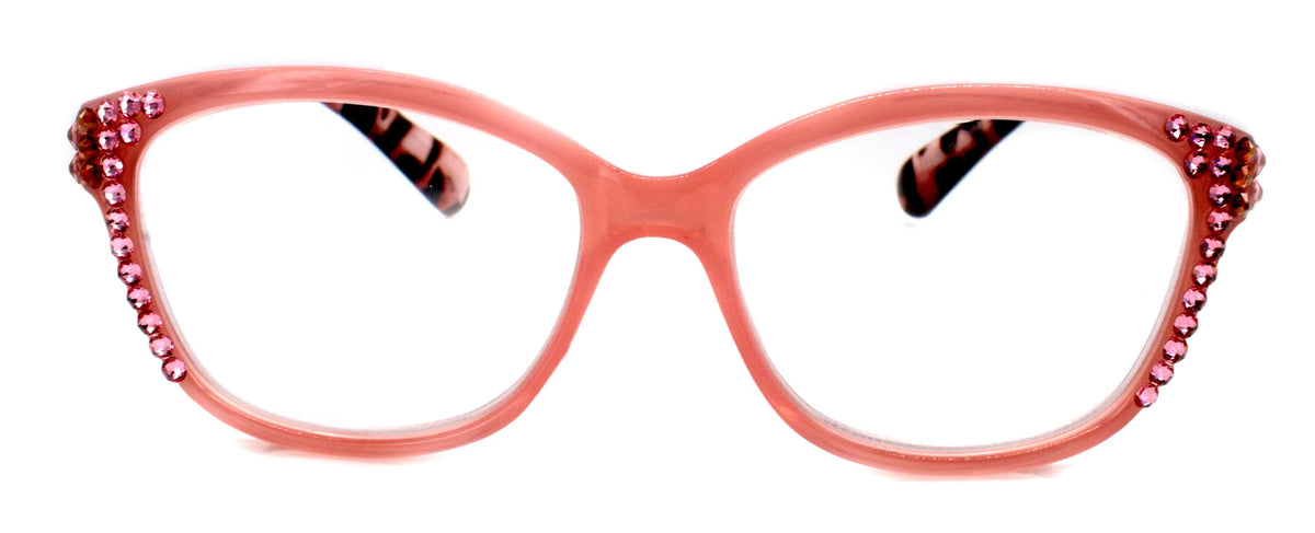 Savannah, (Bling) Reading Glasses 4 Women W (Light Rose, Rose) Genuine European Crystals. Square +1.25..+3 (Tortoise Brown n Pink) by NY Fifth Avenue