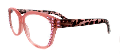 Savannah, (Bling) Reading Glasses 4 Women W (Light Rose, Rose) Genuine European Crystals. Square +1.25..+3 (Tortoise Brown n Pink) by NY Fifth Avenue