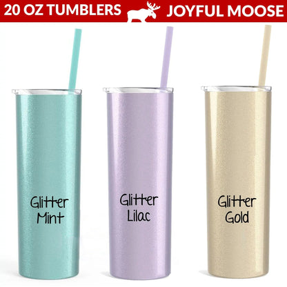 Inspirational Water Bottle, Encouragement Gift, Glitter Skinny Tumbler, Brave Strong Smart Loved Travel Cup by Joyful Moose