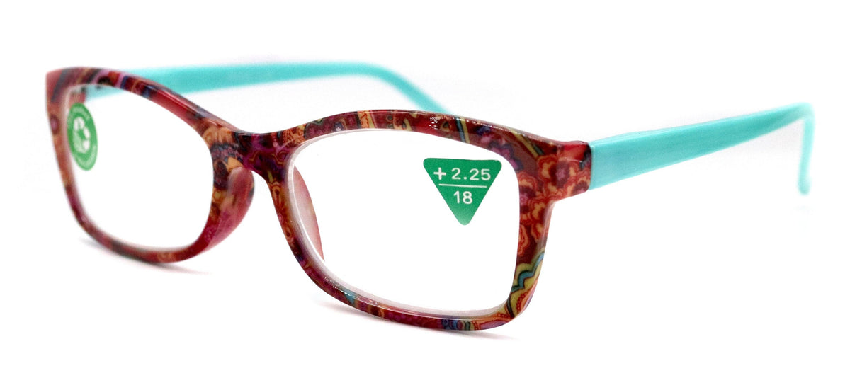 Frida, (Premium) Reading Glasses, High End Readers +1.25 ..+3 magnifying Eyeglasses, Square Optical Frame (Fuchsia) Paisley. NY Fifth Avenue by NY Fifth Avenue