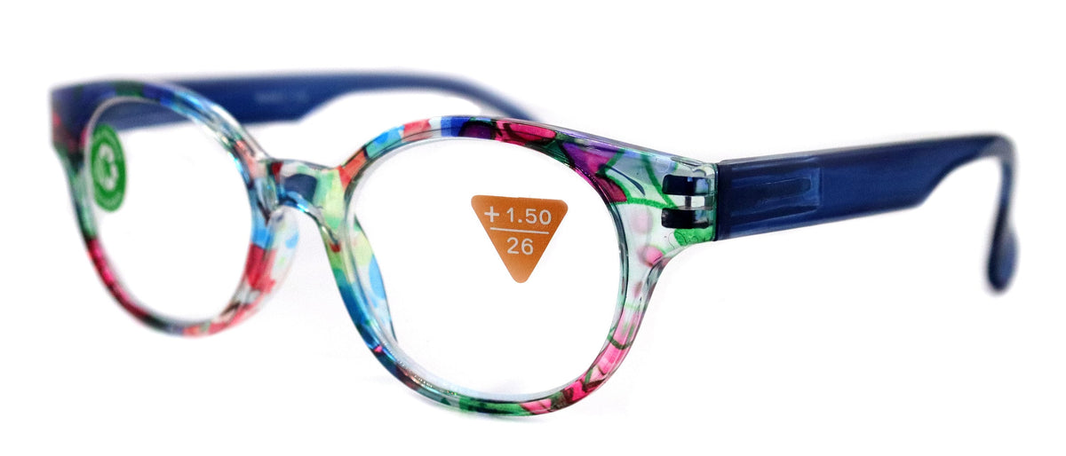 Versailles, (Premium) Reading Glasses High End Readers +1.25 .. +3.00 (Blue, Red Floral) Round Optical Frames. NY Fifth Avenue. by NY Fifth Avenue