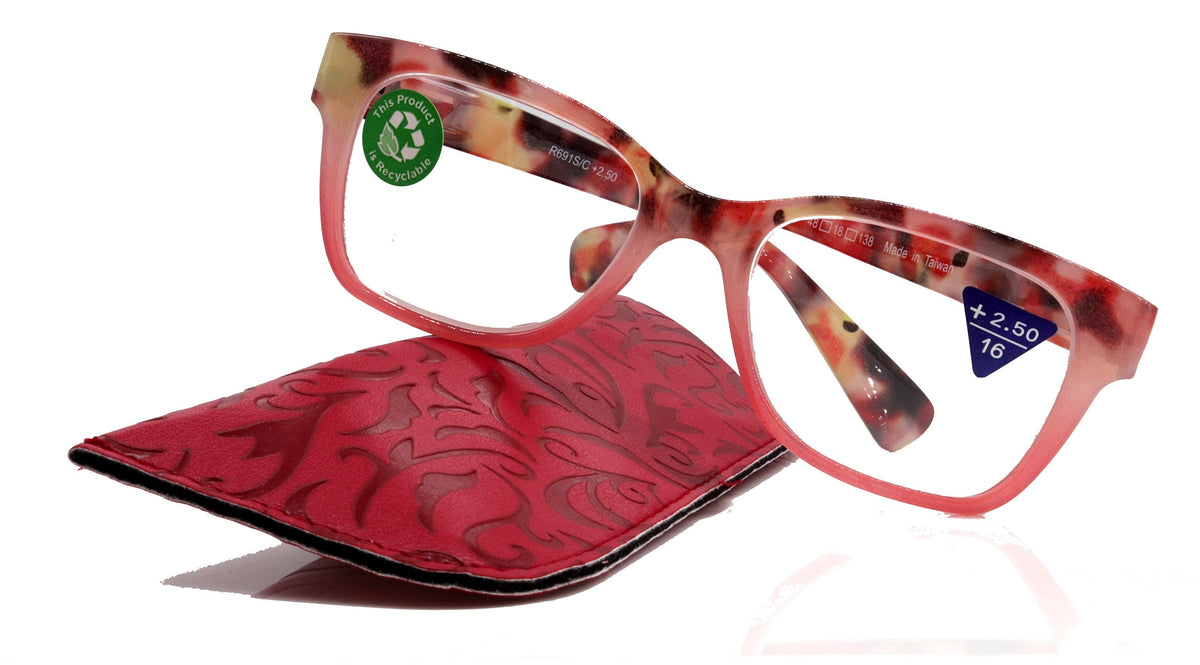 Aya, (Premium) Reading Glasses, High End Fashion Reader,+1.25 to +4 Magnifiers, (Pink n Brown Tortoise) Square Frame. NY Fifth Avenue. by NY Fifth Avenue