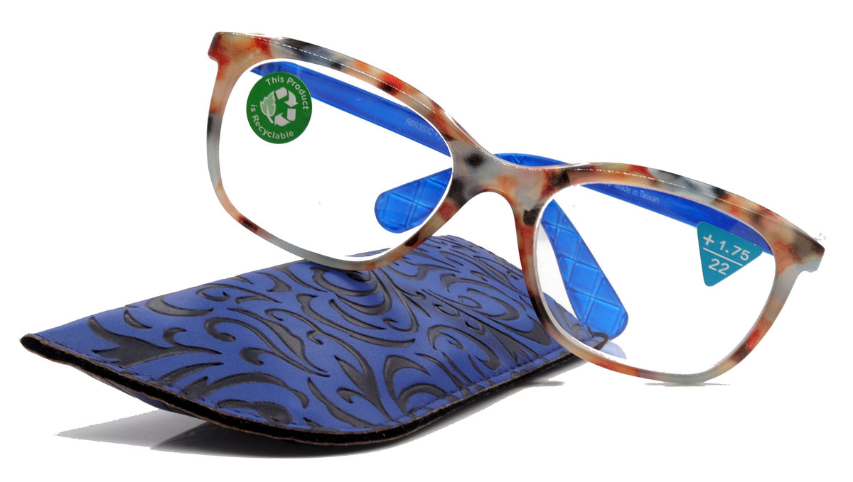 Venus, (Premium) Reading Glasses, High End Readers +1.25..+4 Magnifying glasses, Rectangular. Optical Frame (Tortoise Blue) NY Fifth Avenue. by NY Fifth Avenue