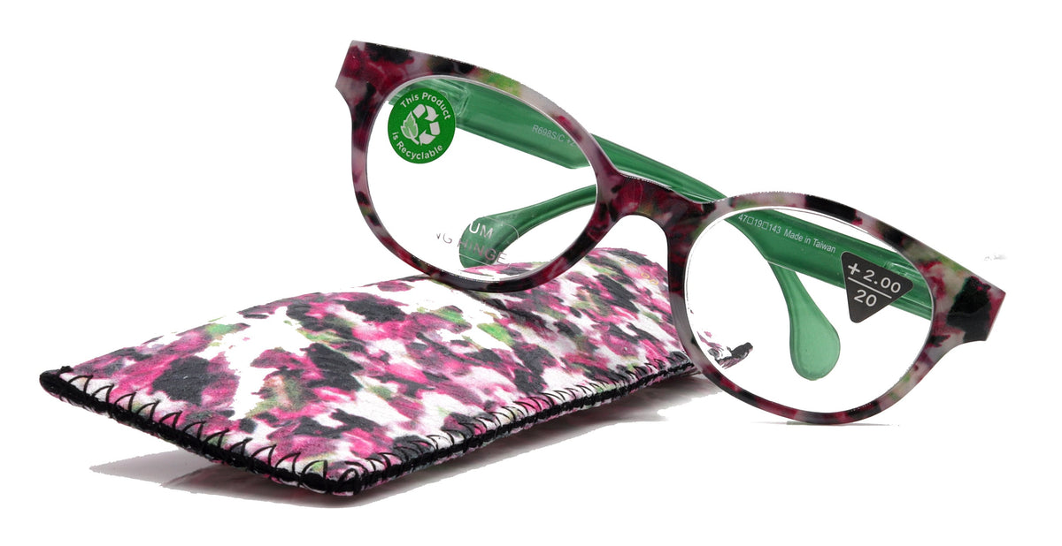 Sally, (Premium) Reading Glasses High End Readers +1.25..+3 Magnifying Glasses, Round Optical Frames (Tortoise Purple Green) NY Fifth Avenue by NY Fifth Avenue