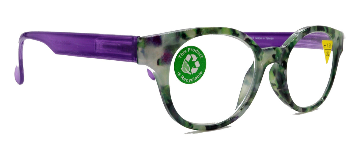Sally, (Premium) Reading Glasses High End Readers +1.25..+3 Magnifying Glasses, Round Optical Frames (Tortoise Green Purple) NY Fifth Avenue by NY Fifth Avenue