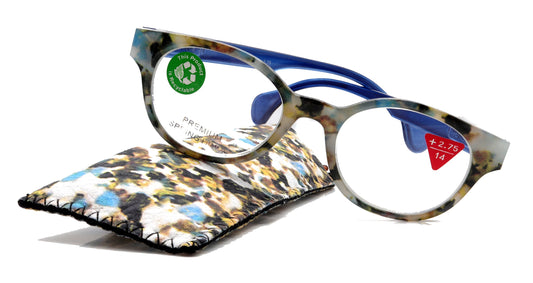 Sally, (Premium) Reading Glasses, High End Readers +1.25..+3 Magnifying Glasses, Round Optical Frames (Tortoise Brown Blue) NY Fifth Avenue. by NY Fifth Avenue