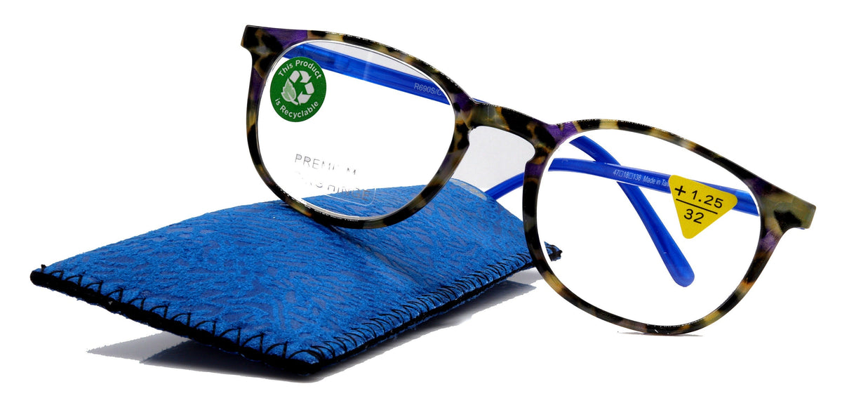 Ella, (Premium) Reading Glasses Round. High End Readers Modern Circle Style (Blue) Brown Tortoiseshell +1.25..+3 Magnifying NY Fifth Avenue by NY Fifth Avenue