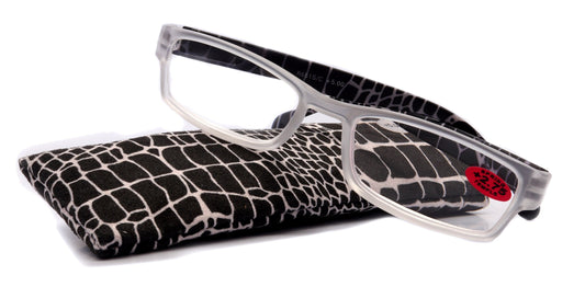 Xena, (Premium) Reading Glasses, Square Readers Clear Frosted +1.25.. +6 High / Strong Magnifying Eyeglasses (Black Giraffe) NY Fifth Avenue by NY Fifth Avenue