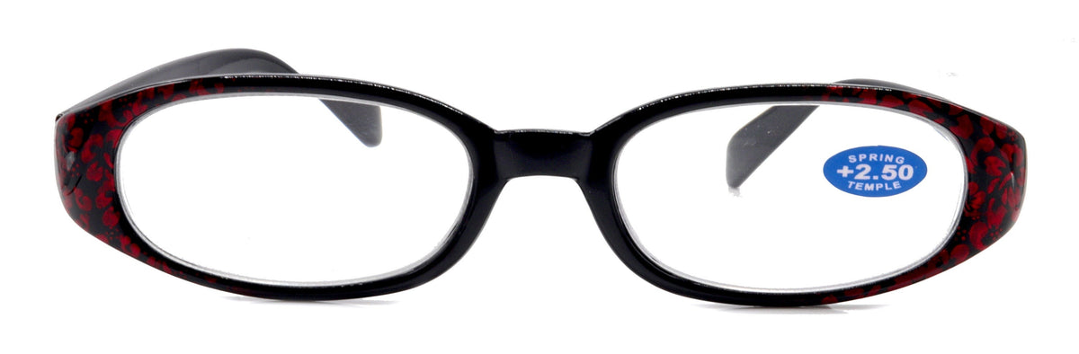 Isabella, (Premium) Reading Glasses, Fashion Reader (Floral Red n Black) Oval +4 +4.5 +5 +6 High Magnification, NY Fifth Avenue (Wide Frame) by NY Fifth Avenue