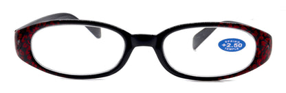 Isabella, (Premium) Reading Glasses, Fashion Reader (Floral Red n Black) Oval +4 +4.5 +5 +6 High Magnification, NY Fifth Avenue (Wide Frame) by NY Fifth Avenue