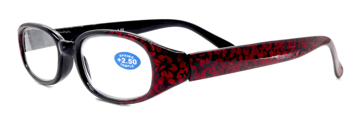 Isabella, (Premium) Reading Glasses, Fashion Reader (Floral Red n Black) Oval +4 +4.5 +5 +6 High Magnification, NY Fifth Avenue (Wide Frame) by NY Fifth Avenue