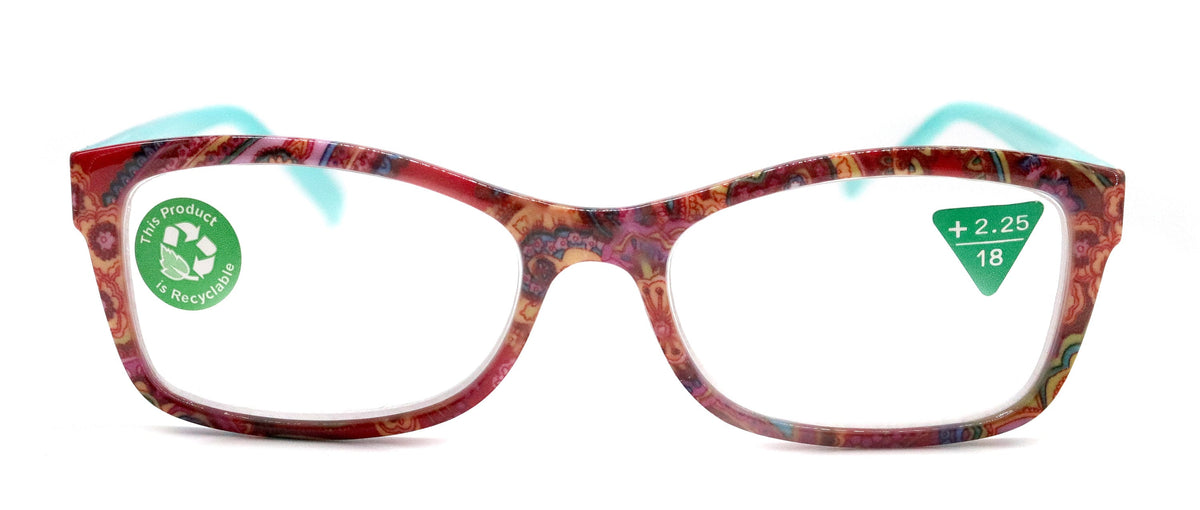 Frida, (Premium) Reading Glasses, High End Readers +1.25 ..+3 magnifying Eyeglasses, Square Optical Frame (Fuchsia) Paisley. NY Fifth Avenue by NY Fifth Avenue