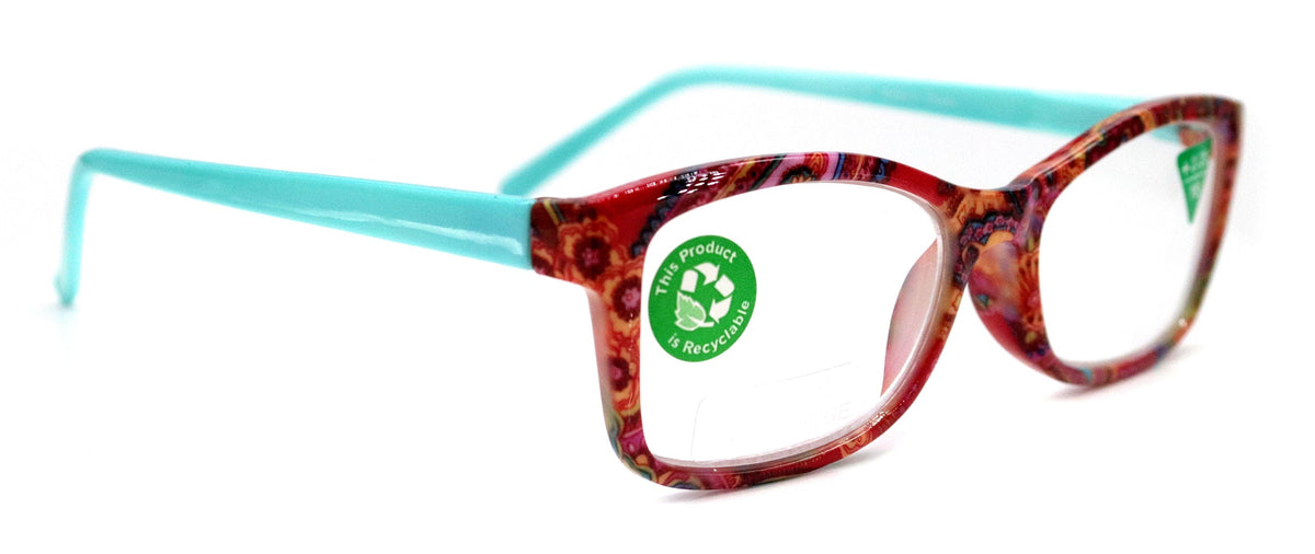 Frida, (Premium) Reading Glasses, High End Readers +1.25 ..+3 magnifying Eyeglasses, Square Optical Frame (Fuchsia) Paisley. NY Fifth Avenue by NY Fifth Avenue