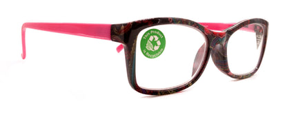 Frida, (Premium) Reading Glasses, High End Readers +1.25 .. +3 Magnifying Eyeglasses, Square Optical Frame. (Pink) Paisley. NY Fifth Avenue by NY Fifth Avenue