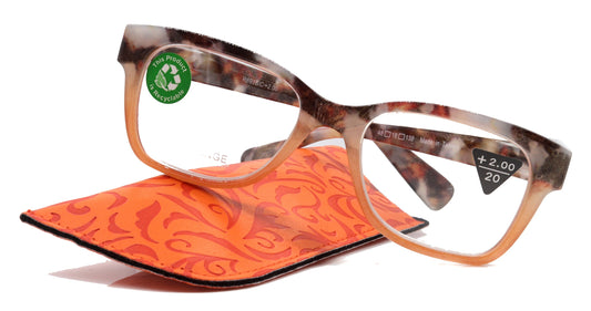 Aya, (Premium) Reading Glasses, High End Fashion Reader,+1.25 to +4 Magnifiers, (Tan n Brown Tortoise) Square Frame. NY Fifth Avenue. by NY Fifth Avenue