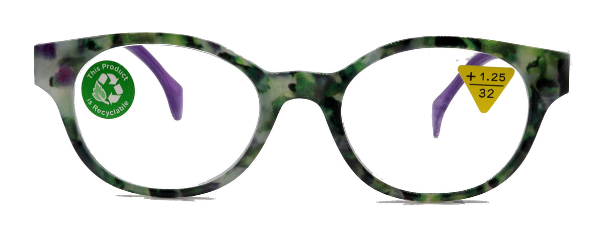 Sally, (Premium) Reading Glasses High End Readers +1.25..+3 Magnifying Glasses, Round Optical Frames (Tortoise Green Purple) NY Fifth Avenue by NY Fifth Avenue