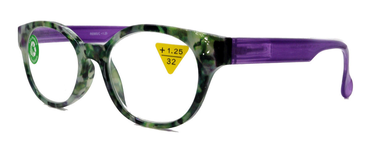 Sally, (Premium) Reading Glasses High End Readers +1.25..+3 Magnifying Glasses, Round Optical Frames (Tortoise Green Purple) NY Fifth Avenue by NY Fifth Avenue