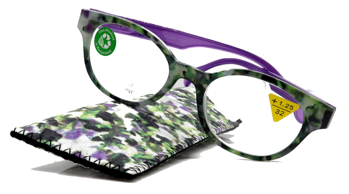 Sally, (Premium) Reading Glasses High End Readers +1.25..+3 Magnifying Glasses, Round Optical Frames (Tortoise Green Purple) NY Fifth Avenue by NY Fifth Avenue