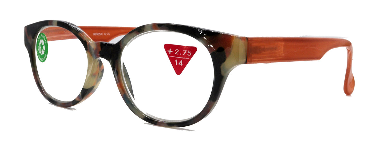 Sally, (Premium) Reading Glasses High End Readers +1.25..+3 Magnifying Glasses, Round Optical Frames (Tortoise Brown Orange) NY Fifth Avenue by NY Fifth Avenue