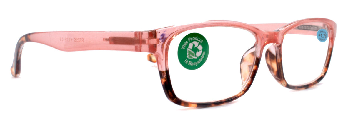 Desiree, (Premium) Reading Glasses, High End Reader +1.25..+3 Magnifying Square Style (Pink Tortoise Brown) Optical Frame. NY Fifth Avenue by NY Fifth Avenue