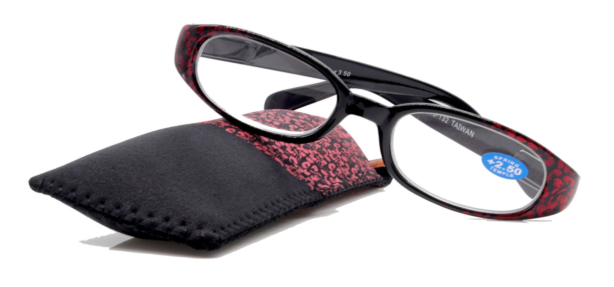 Isabella, (Premium) Reading Glasses, Fashion Reader (Floral Red n Black) Oval +4 +4.5 +5 +6 High Magnification, NY Fifth Avenue (Wide Frame) by NY Fifth Avenue