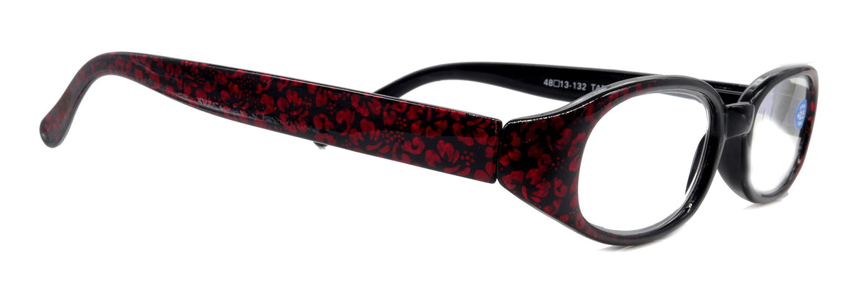 Isabella, (Premium) Reading Glasses, Fashion Reader (Floral Red n Black) Oval +4 +4.5 +5 +6 High Magnification, NY Fifth Avenue (Wide Frame) by NY Fifth Avenue