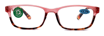 Desiree, (Premium) Reading Glasses, High End Reader +1.25..+3 Magnifying Square Style (Pink Tortoise Brown) Optical Frame. NY Fifth Avenue by NY Fifth Avenue