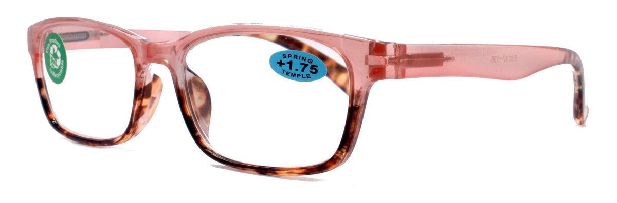 Desiree, (Premium) Reading Glasses, High End Reader +1.25..+3 Magnifying Square Style (Pink Tortoise Brown) Optical Frame. NY Fifth Avenue by NY Fifth Avenue