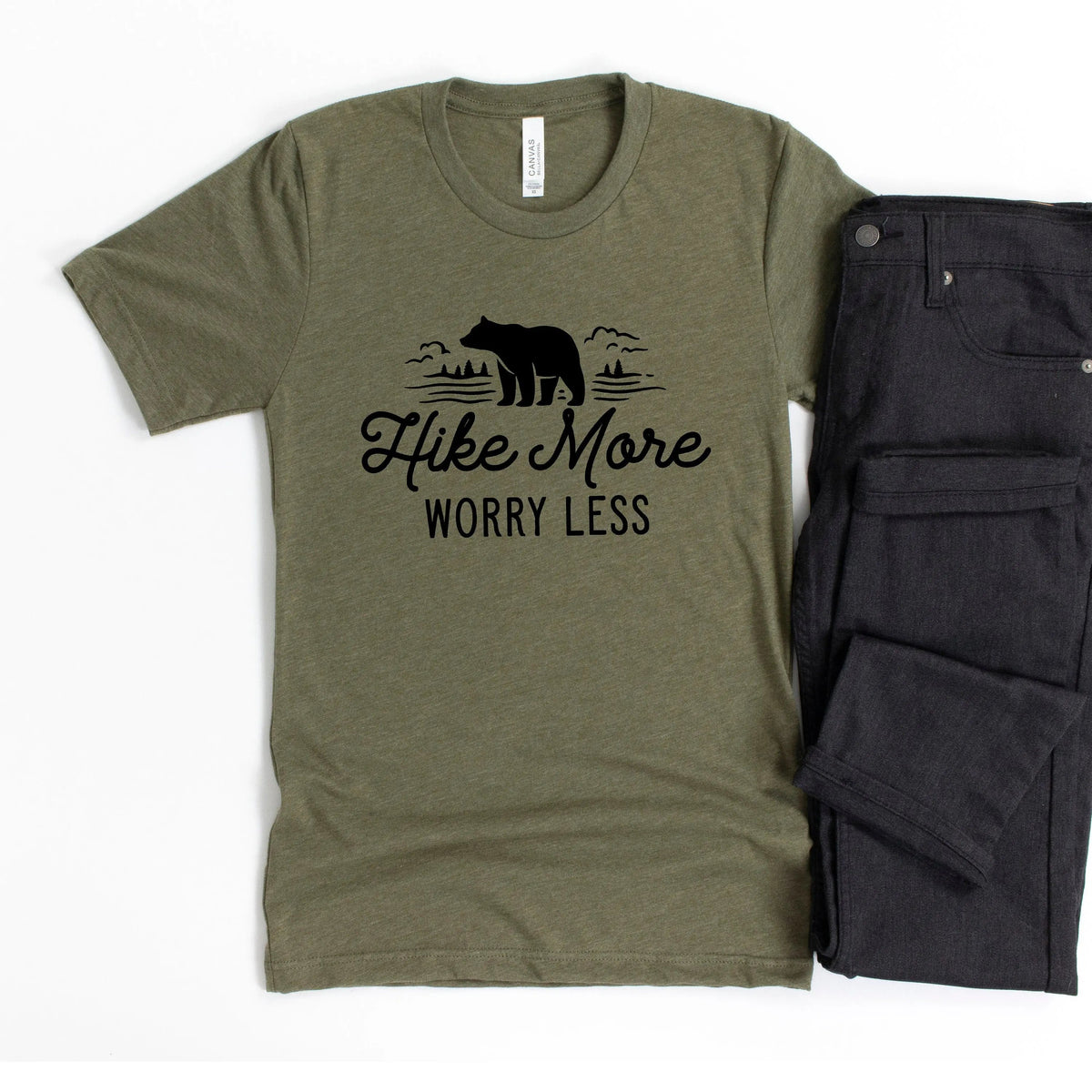 Hike More, Worry Less T-shirt, Hiking Gift, Adventure, Travel, Outdoors Shirt, Camping Tshirt by Joyful Moose