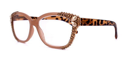 Savannah, (Bling) Women Reading Glasses W (2X line) (L. Colorado, Cooper, Pearl Teardrop) Genuine European Crystals. (Brown) NY Fifth Avenue by NY Fifth Avenue