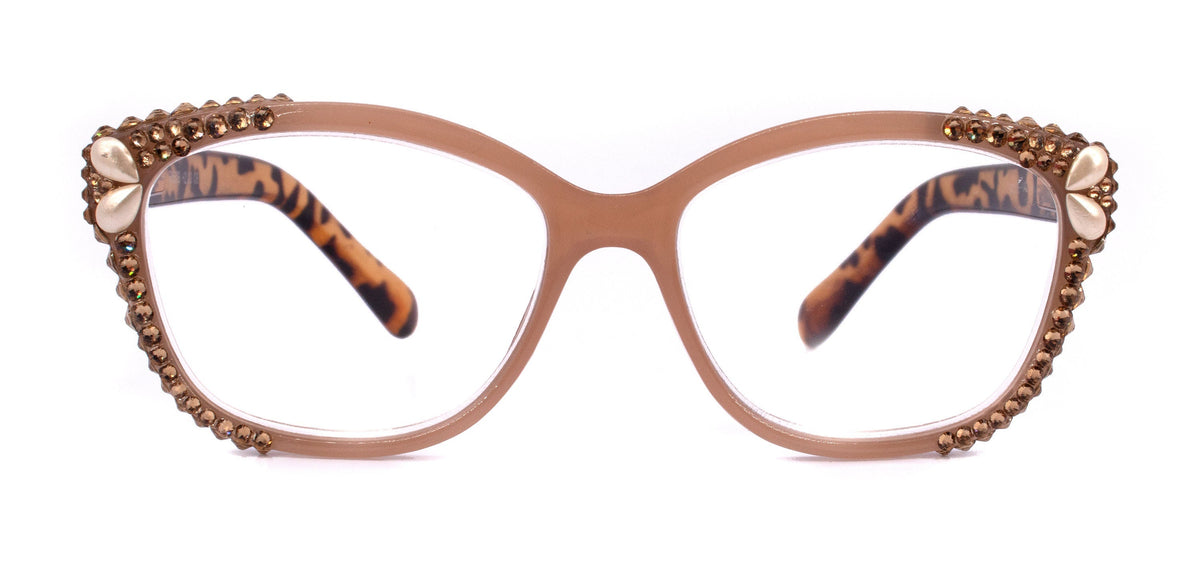 Savannah, (Bling) Women Reading Glasses W (2X line) (L. Colorado, Cooper, Pearl Teardrop) Genuine European Crystals. (Brown) NY Fifth Avenue by NY Fifth Avenue