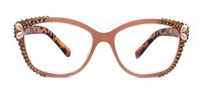 Savannah, (Bling) Women Reading Glasses W (2X line) (L. Colorado, Cooper, Pearl Teardrop) Genuine European Crystals. (Brown) NY Fifth Avenue by NY Fifth Avenue