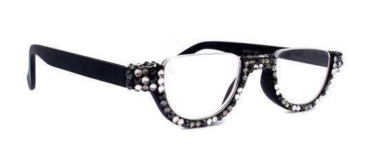 Half Moon, (Bling) Woman Reading Glasses Adorned W (Hematite, Clear, Black Diamond) Genuine European Crystals +1.25..+4, NY Fifth Avenue by NY Fifth Avenue