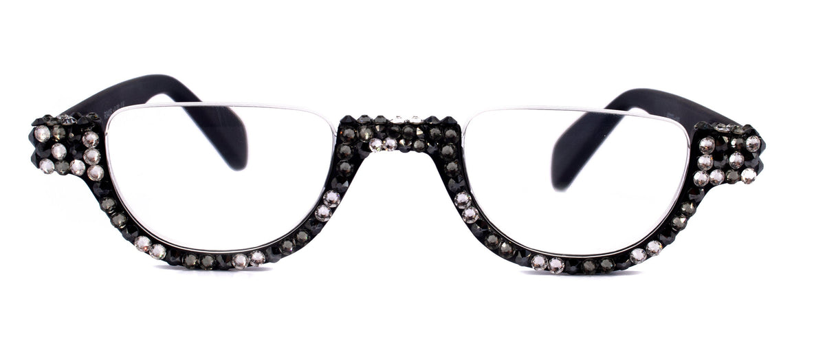 Half Moon, (Bling) Woman Reading Glasses Adorned W (Hematite, Clear, Black Diamond) Genuine European Crystals +1.25..+4, NY Fifth Avenue by NY Fifth Avenue