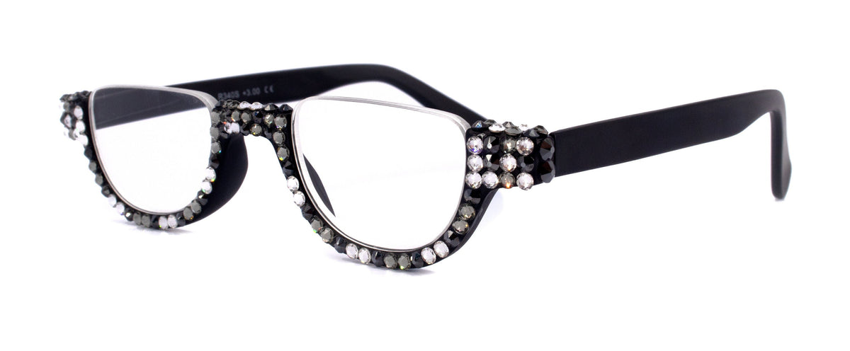 Half Moon, (Bling) Woman Reading Glasses Adorned W (Hematite, Clear, Black Diamond) Genuine European Crystals +1.25..+4, NY Fifth Avenue by NY Fifth Avenue