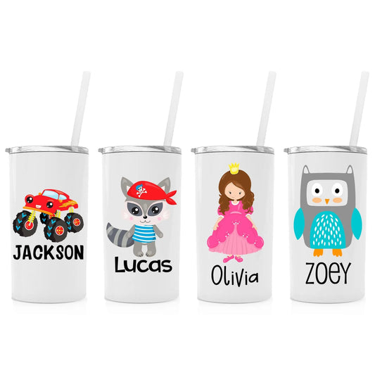 Personalized Kids Stainless Steel Tumblers w/ Straw by Joyful Moose