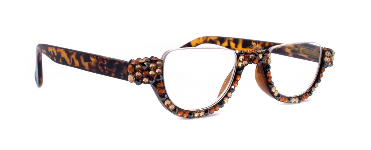 Half Moon, (Bling) Woman Reading Glasses Adorned W (Hematite, Cooper, L. Colorado) Genuine European Crystals Lower Nose, NY Fifth Avenue. by NY Fifth Avenue
