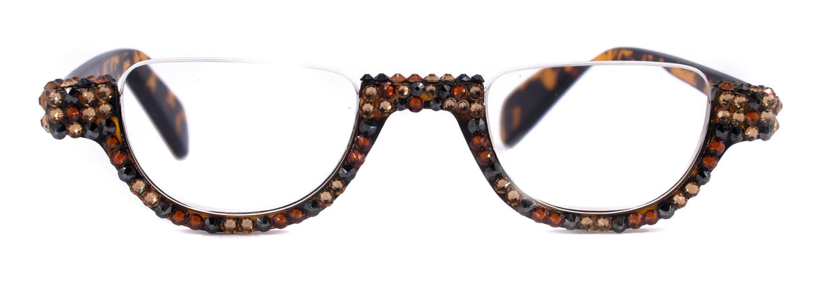 Half Moon, (Bling) Woman Reading Glasses Adorned W (Hematite, Cooper, L. Colorado) Genuine European Crystals Lower Nose, NY Fifth Avenue. by NY Fifth Avenue