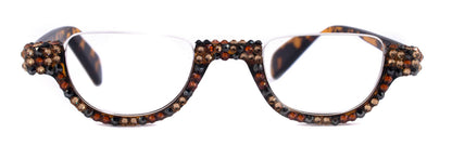 Half Moon, (Bling) Woman Reading Glasses Adorned W (Hematite, Cooper, L. Colorado) Genuine European Crystals Lower Nose, NY Fifth Avenue. by NY Fifth Avenue