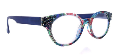 Versailles, (Bling) Reading Glasses 4 women W (Montana, Black Diamond) Genuine European Crystals Round Frame. NY Fifth Avenue by NY Fifth Avenue