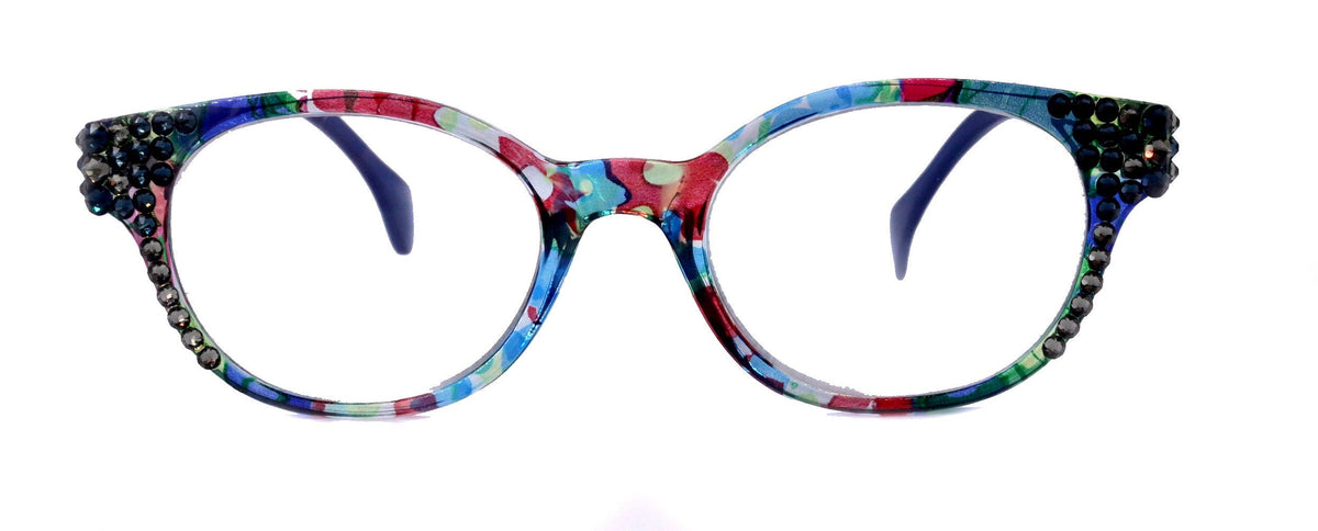 Versailles, (Bling) Reading Glasses 4 women W (Montana, Black Diamond) Genuine European Crystals Round Frame. NY Fifth Avenue by NY Fifth Avenue