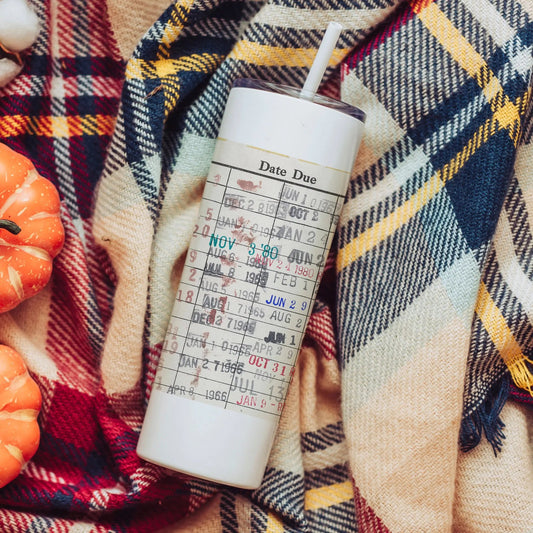 Library Water Bottle – Vintage Library Tumbler, Insulated Skinny Tumbler Gift for Bookworm by Joyful Moose