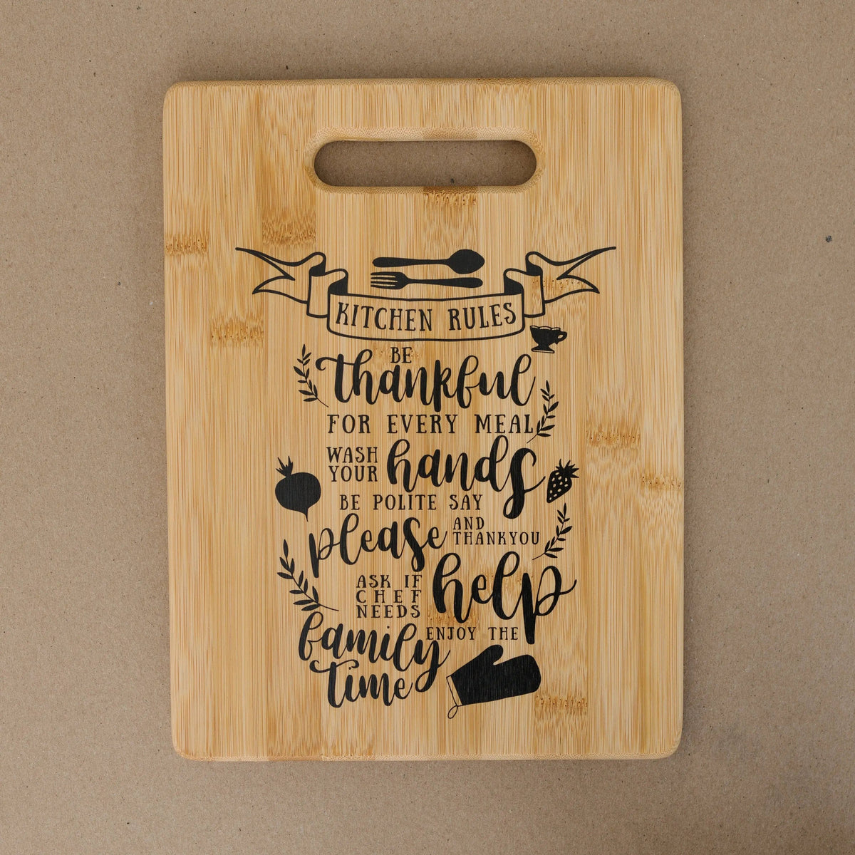 Kitchen Rules Cutting Board, gift for her, Personalized Kitchen Decor, Gift for cook, gift for mom, gift for wife by Joyful Moose