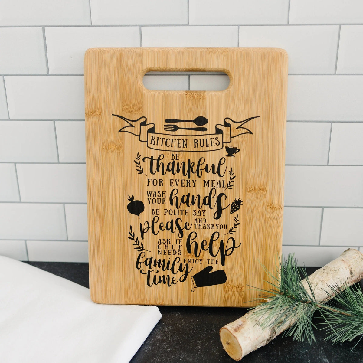 Kitchen Rules Cutting Board, gift for her, Personalized Kitchen Decor, Gift for cook, gift for mom, gift for wife by Joyful Moose