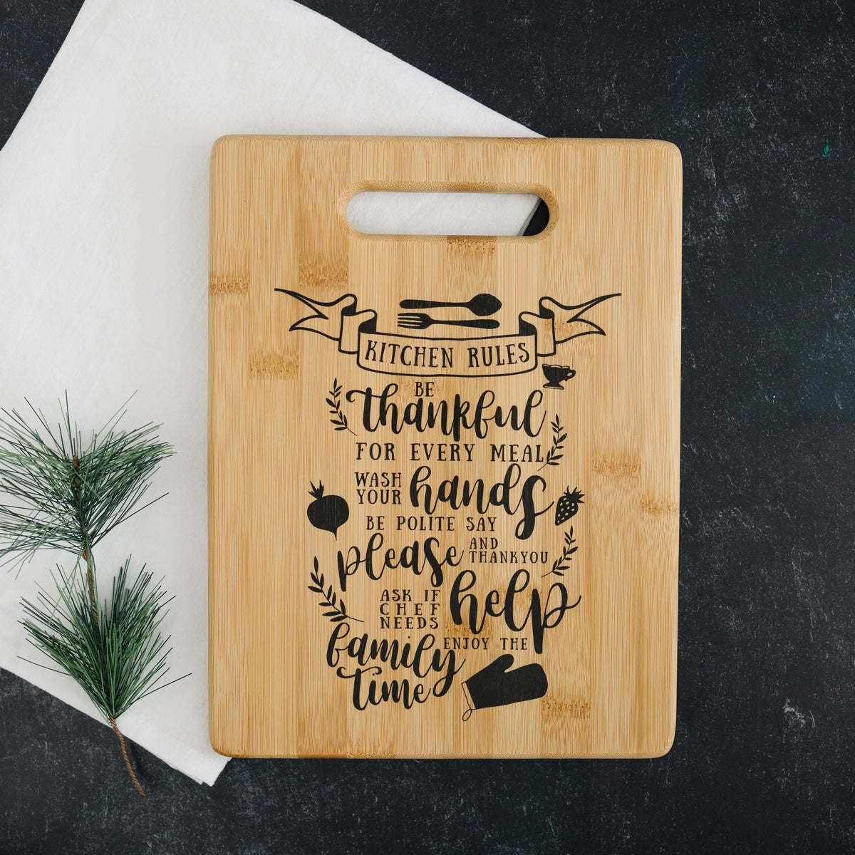 Kitchen Rules Cutting Board, gift for her, Personalized Kitchen Decor, Gift for cook, gift for mom, gift for wife by Joyful Moose