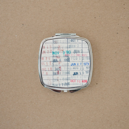 Library Card Compact Mirror - Vintage Purse Makeup Mirror for Book Lovers & Teachers by Joyful Moose