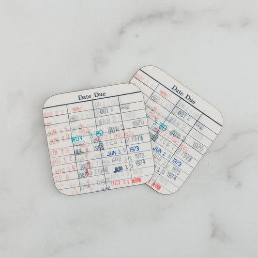 Library Card Coaster - Librarian Gift Set of Coasters - Reading Reader Book - Vintage Library Due Date Card by Joyful Moose