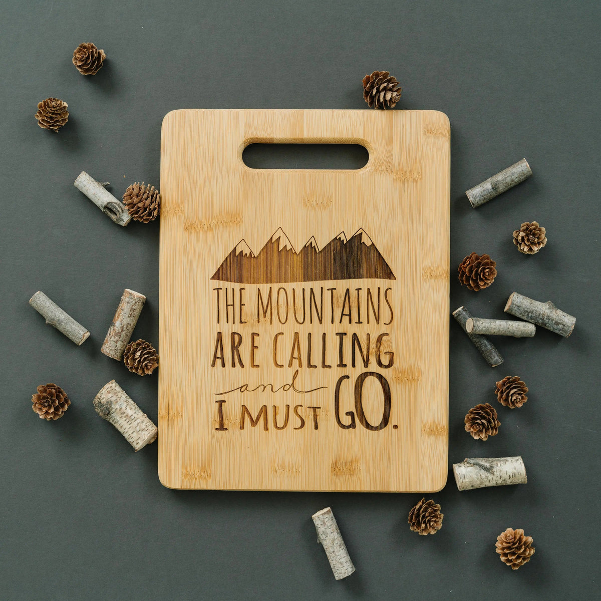 Mountain kitchen decor, Bamboo Cutting Board cabin decor, Mountain Art, Mountain Decor, wooden cutting board, rv camper decor, Travel Gift by Joyful Moose