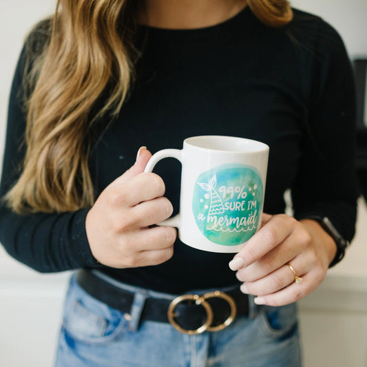 Mermaid Mug, Watercolor Coffee Mug, Beach Ocean 99% sure I'm a mermaid gift for her by Joyful Moose