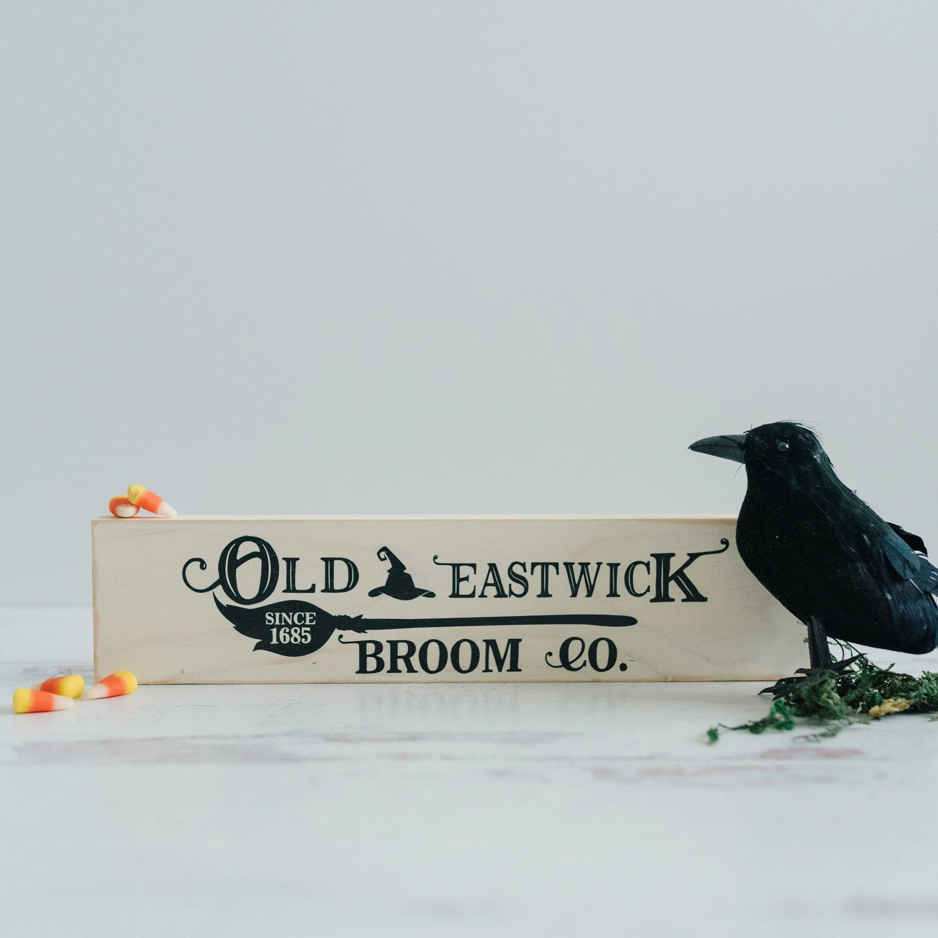 Halloween Signs | Halloween Tiered Tray Decor | Halloween Decor Wood Block | Wood Framed Miniature Sign | Old Eastwick Broom Co. Wood Sign by Joyful Moose